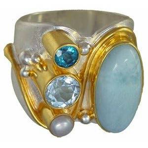 Michou Sterling Silver & Gold Larimar Vermeil Ring - Poseidon's Treasures Collection - ICE