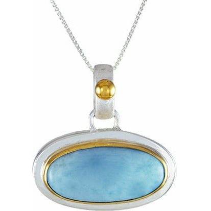 Michou Sterling Silver & Gold Vermeil Oval Larimar Pendant - ICE