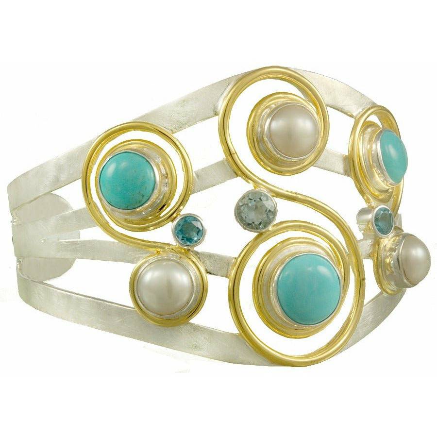 Michou Turquoise, Freshwater Peals and Blue Topaz Statement Cuff - ICE