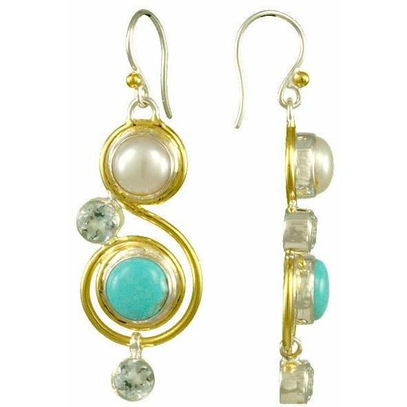 Michou Turquoise , Freshwater Pearl & BLue Topaz Earrings- Eucalyptus Collection - ICE