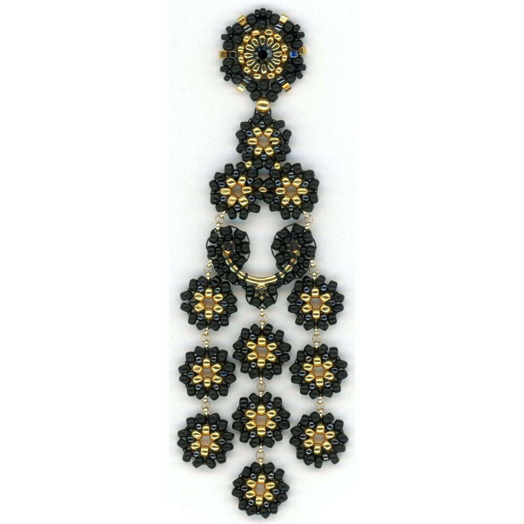 Miguel Ases 12 Flower Black Jet and Gold Drop Earrings - ICE