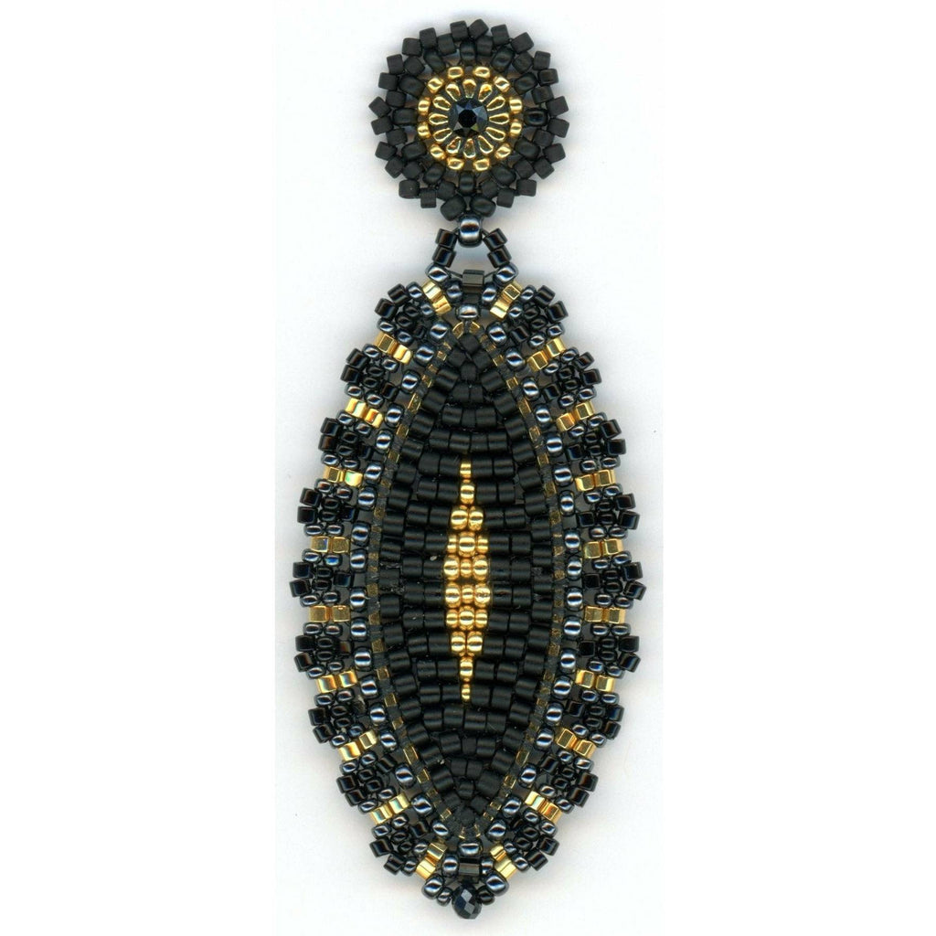 Miguel Ases Black Jet & Gold Marquis Shape Beaded Earring - ICE