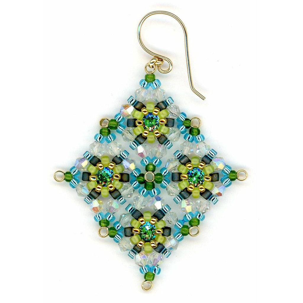 MIGUEL ASES Caribbean Turquoise & Lime Diamond Shape Drop with Wire Hook - ICE