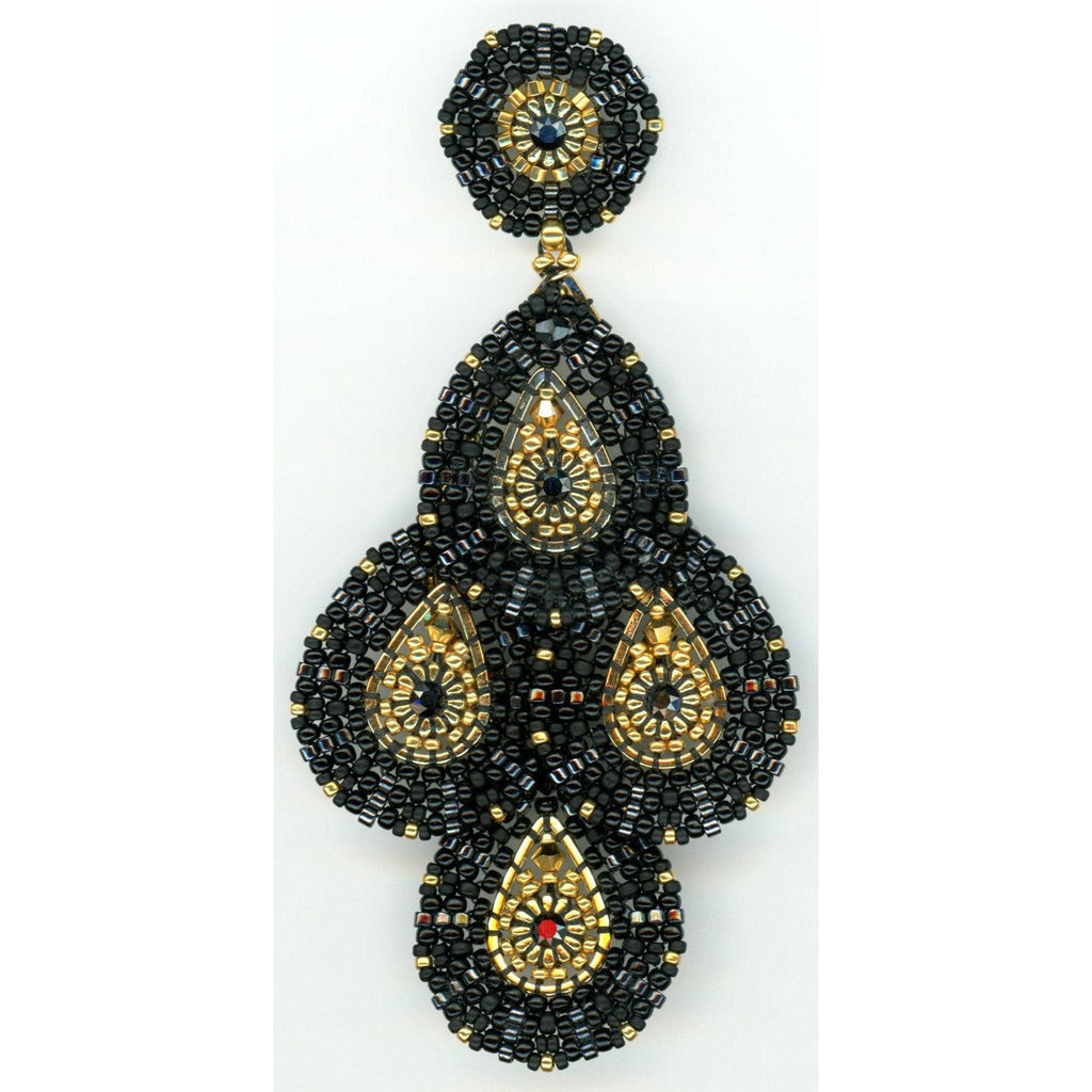 Miguel Ases Elegant Black Jet and Gold Statement Chandelier Earrings -3.8" - ICE