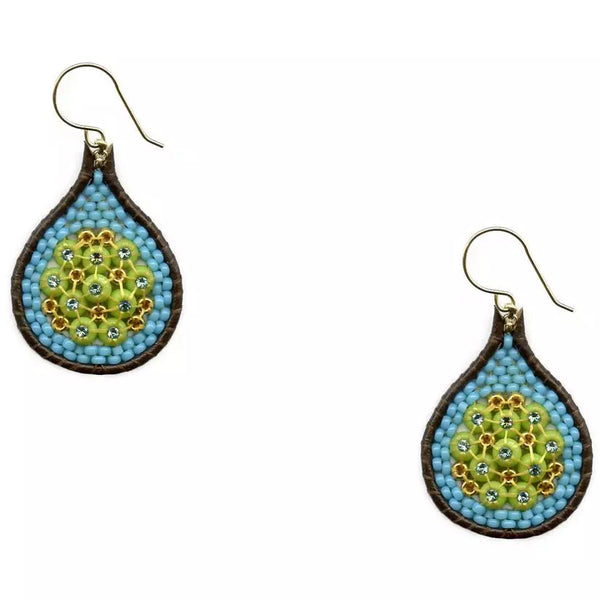 MIGUEL ASES LEATHER TEARDROPS LIME &. TURQUOISE WITH HOOK - ICE