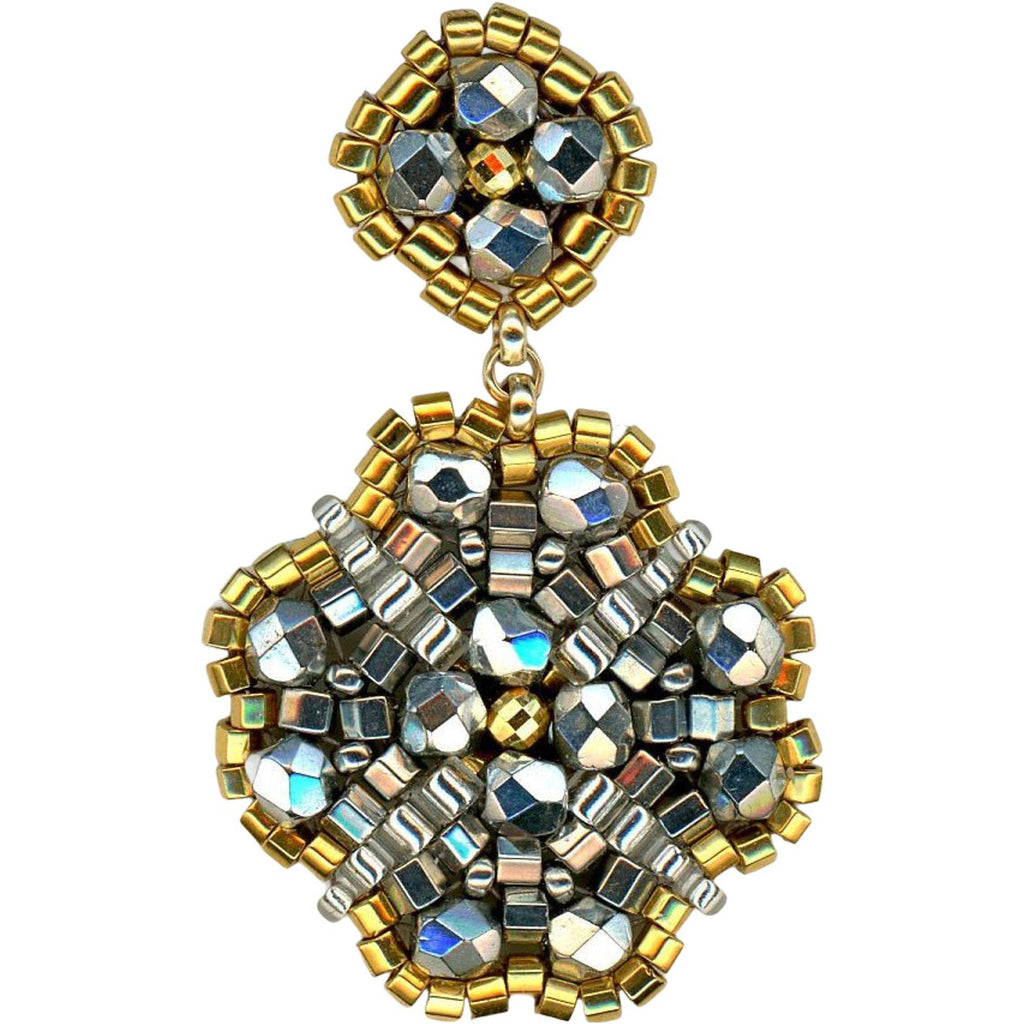 MIGUEL ASES PYRITE AND GOLD FLORAL SHAPED DROP EARRING - ICE