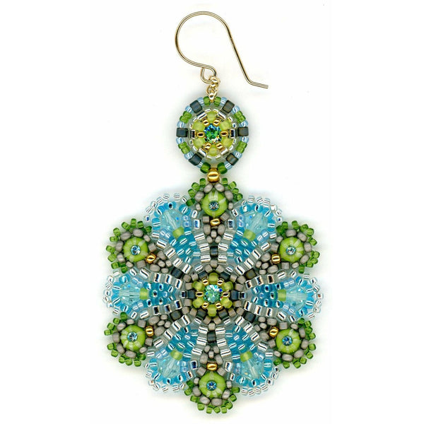 MIGUEL ASES " SOBE" Turquoise & Lime Scalloped Floral Earrings- 2.9" - ICE