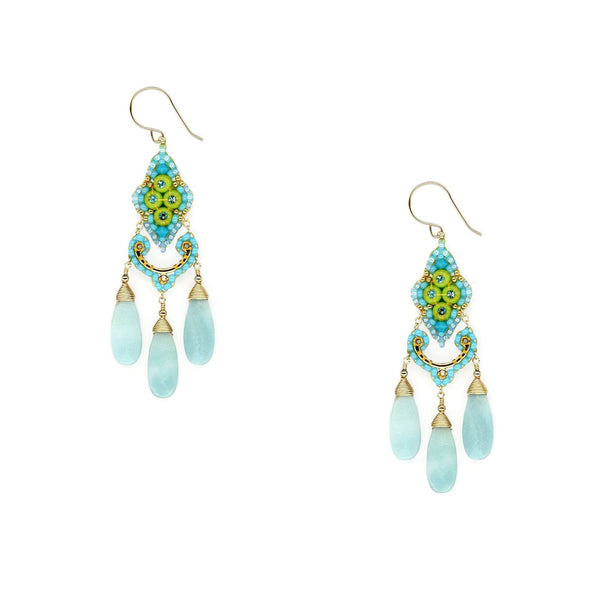 Miguel Ases Turquoise Lotus and Amazonite Teardrop Earrings - ICE