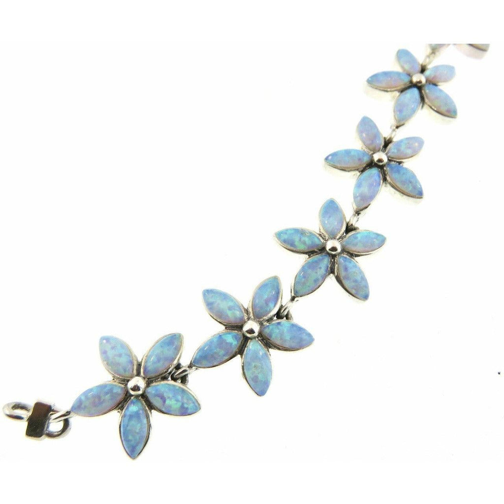 Peyote Bird Blue Opal Flower Sterling Silver Bracelet - ICE