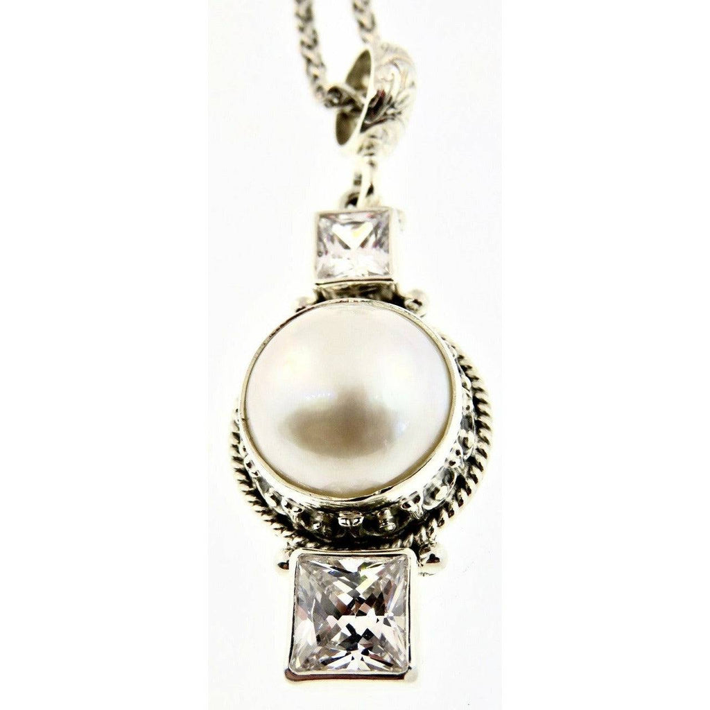 Reve Jewelry Large Mabe Pearl White Topaz Pendant -Sterling Silver - ICE