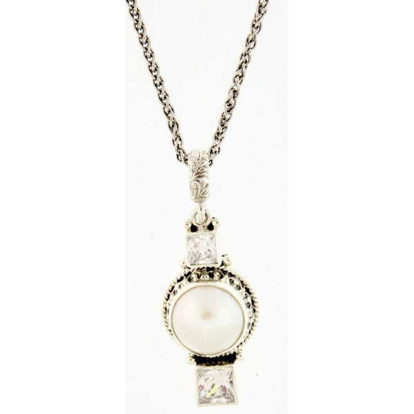 Reve Jewelry Large Mabe Pearl White Topaz Pendant -Sterling Silver - ICE