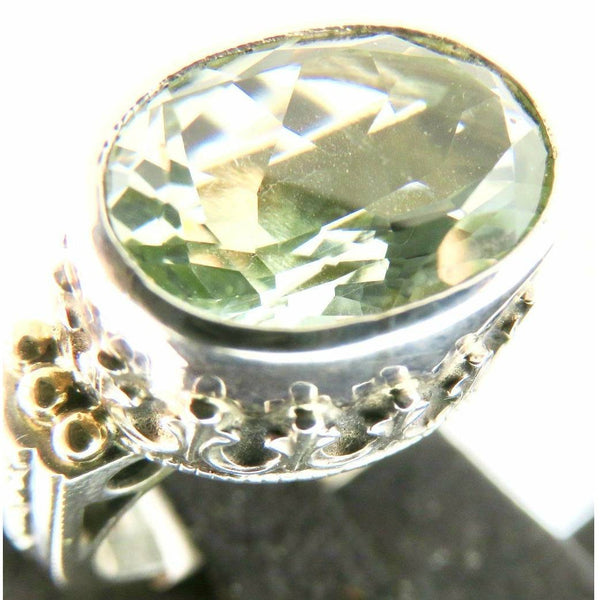 Reve Jewelry Oval Green Amethyst Sterling Silver & 14kt Gold Ring - ICE