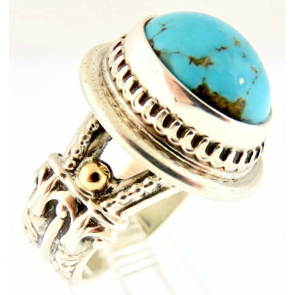 REVE Jewelry Oval Turquoise Ring - Sterling Silver & 14kt Gold - ICE