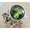 REVE Jewelry Round Peridot Ring with Fancy Crown Setting- Sterling Silver & 14kt Gold - ICE