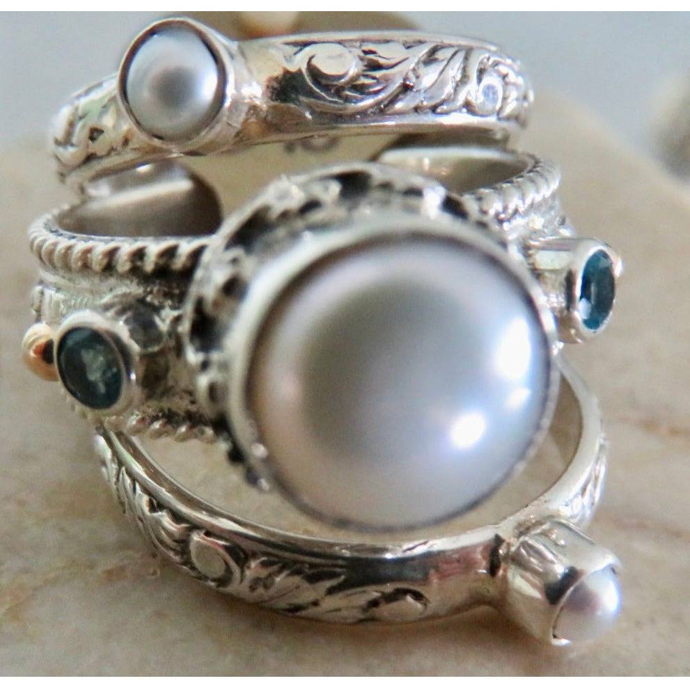 Elegant Cultured Pearl and Sterling Silver Ring - Soul of Amlapura | NOVICA