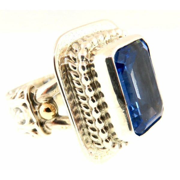 REVE Jewelry Sterling Silver Blue Topaz Statement Ring -Sterling Silver & 14kt Gold - ICE