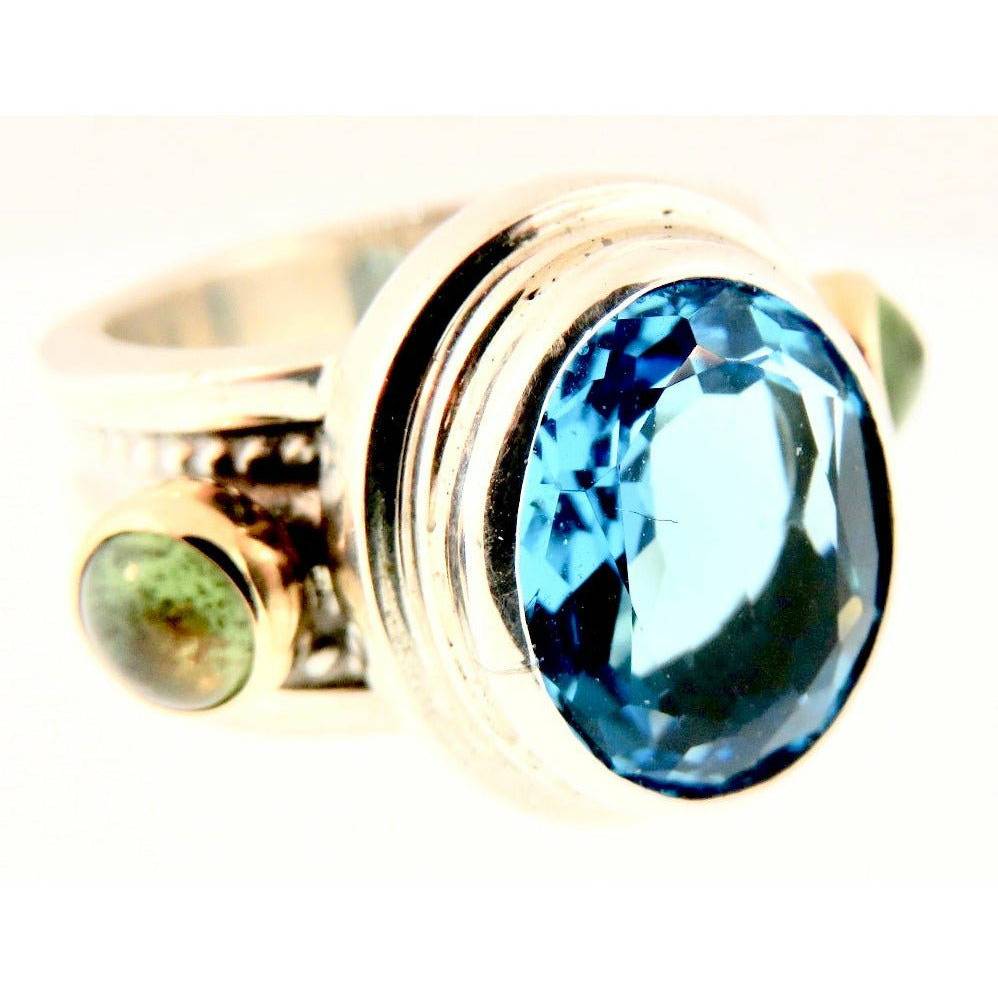 REVE Jewelry Wide Band Shiny Blue Topaz Ring - ICE