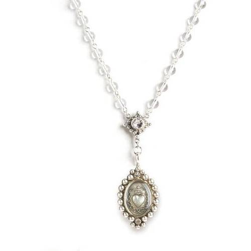 VIRGIN SAINTS AND ANGELS EVITA NECKLACE 6MM CRYSTAL BEADS - ICE