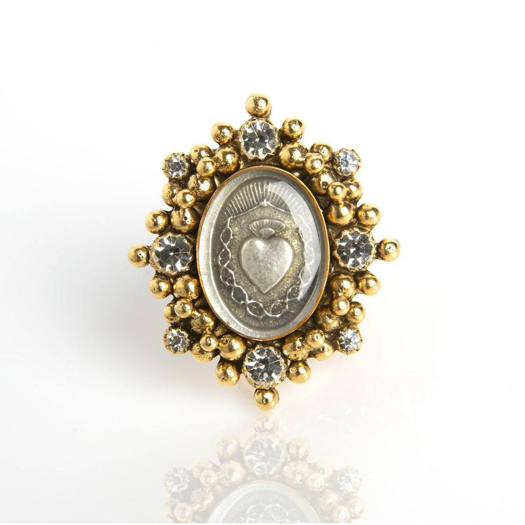 Virgin Saints and Angels Oval Cloister Sacred Heart Ring - ICE