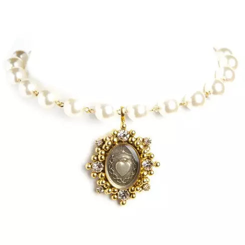 VIRGINS SAINTS AND ANGELS ICONIC PEARL 10MM CHOKER - ICE